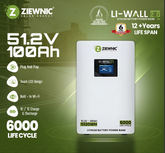 Ziewnic Li Wall 2.0 Lithium 48V 100Ah Power bank 6 Year Warranty