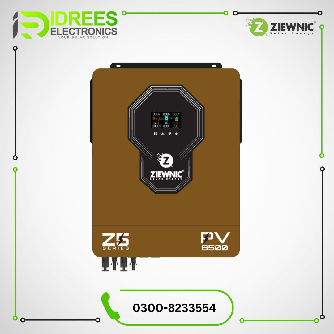 ZIEWNIC Z5 Series Hybrid Inverter 6.5 (KVA) 6G PV8500 ON/OFF/MKS/KS Solar 100% Pure Sine Wave Solar Inverter 5 Years Brand Warranty - Idrees Electronics