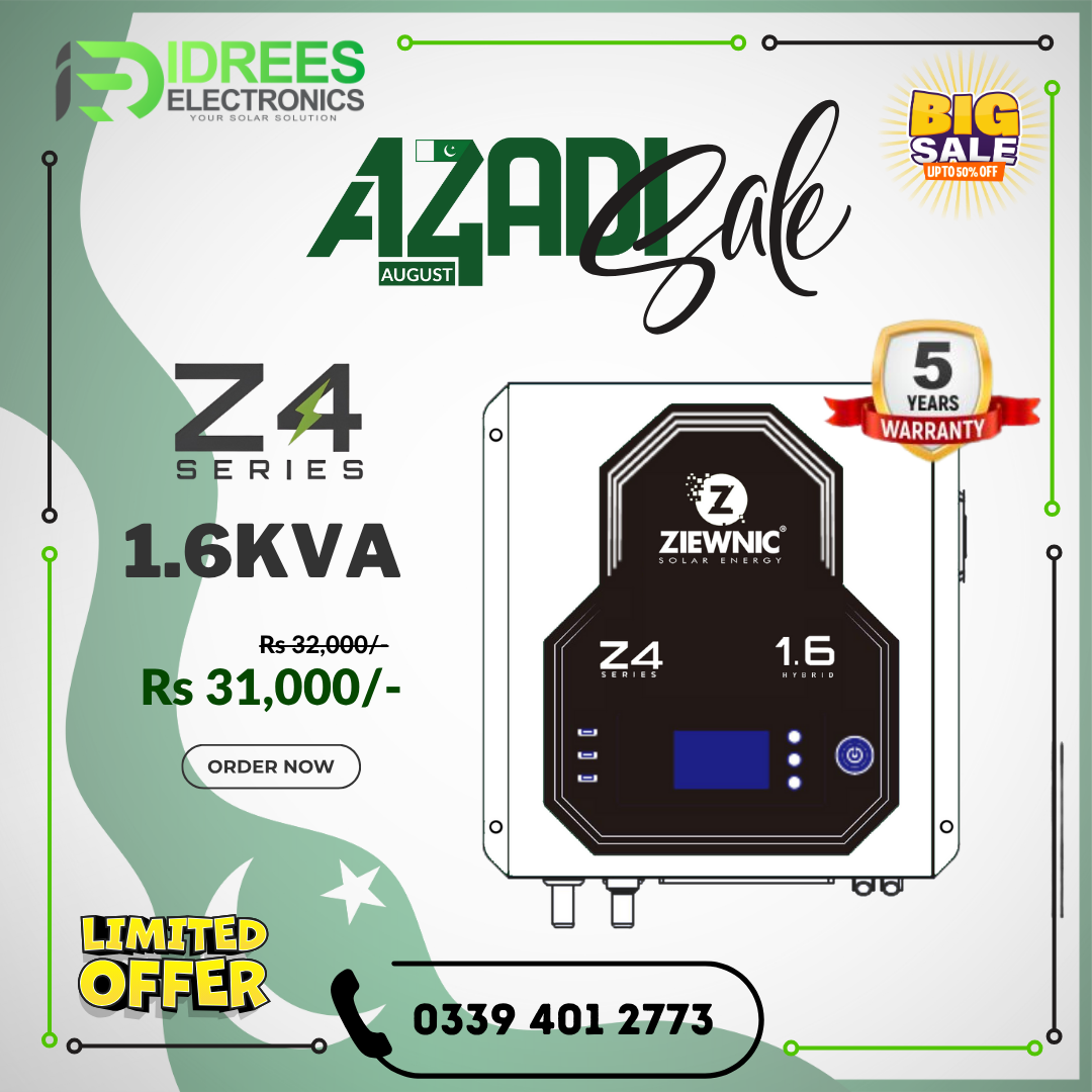 ZIEWNIC Z4 Series Inverter UPS HYBRID SOLAR INVERTER 1.6 (KVA) Simulated Sine Wave Solar Inverter Built-In 60 AMP MPPT 5 Years Brand Warranty - Idrees Electronics