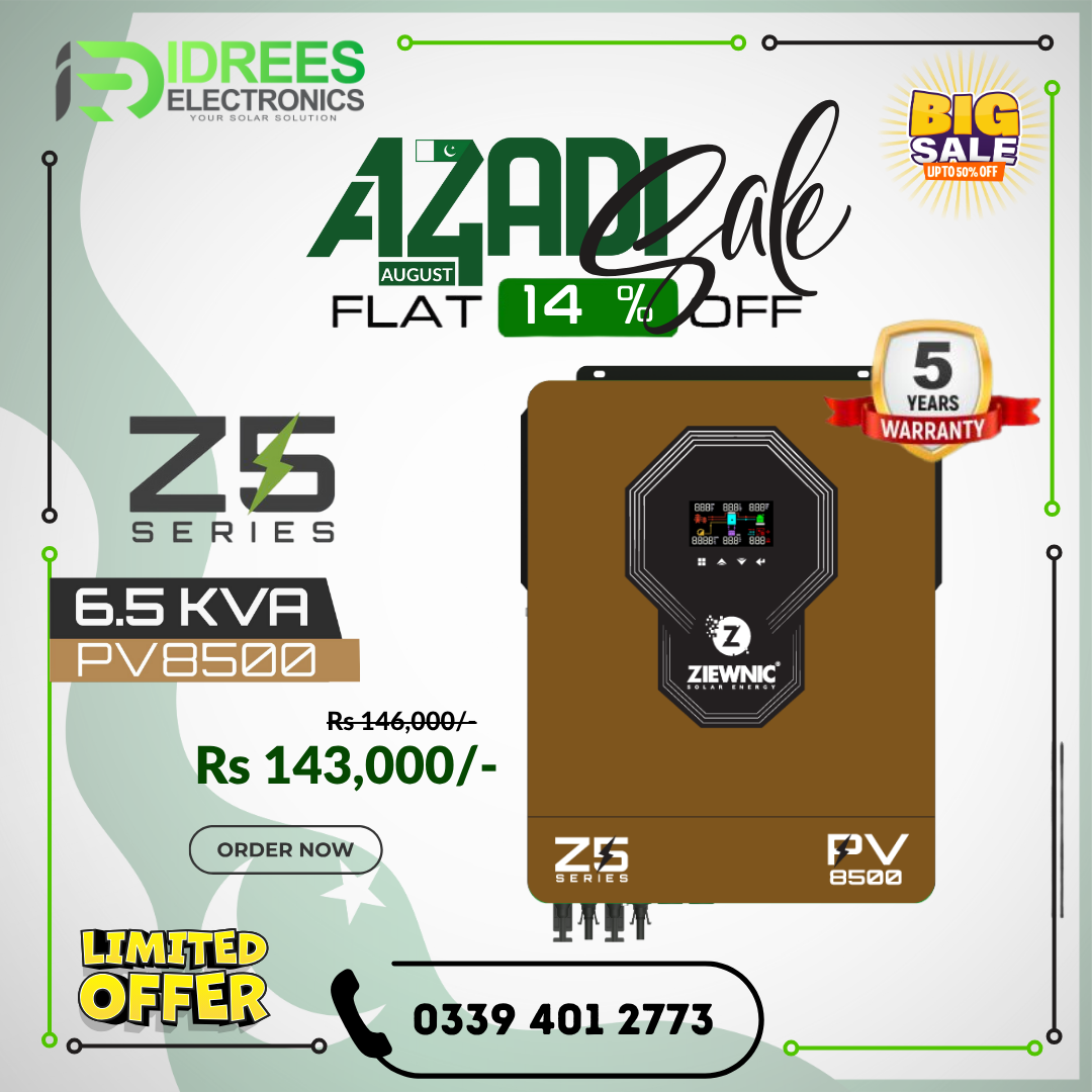 ZIEWNIC Z5 Series Hybrid Inverter 6.5 (KVA) 6G PV8500 ON/OFF/MKS/KS Solar 100% Pure Sine Wave Solar Inverter 5 Years Brand Warranty