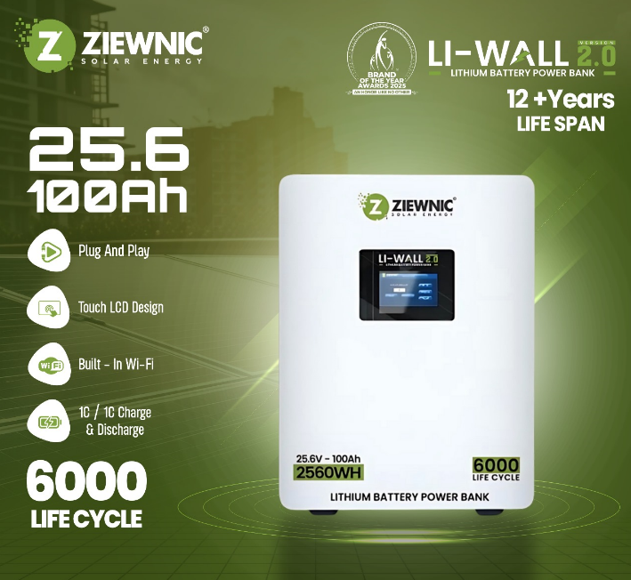 Ziewnic Li Wall2.0 Lithium 24V100 Ah Power bank 6 Year Warranty