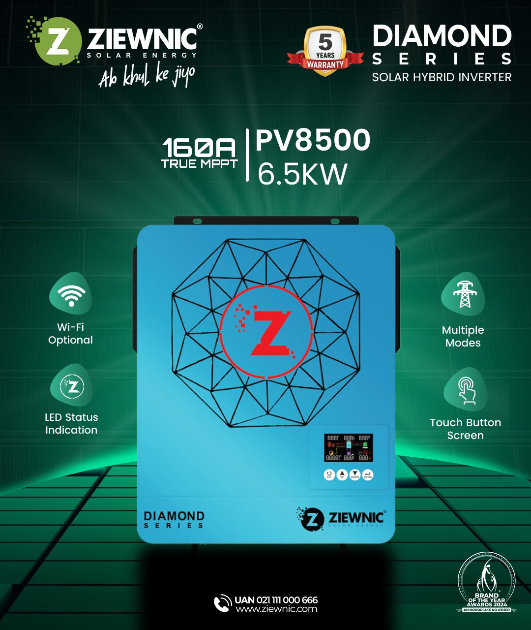 ZIEWNIC Diamond ON/OFF/MKS/KS Solar Hybrid Inverter 6.5 (KW) 5G PV8500 5 Year Brand Warranty