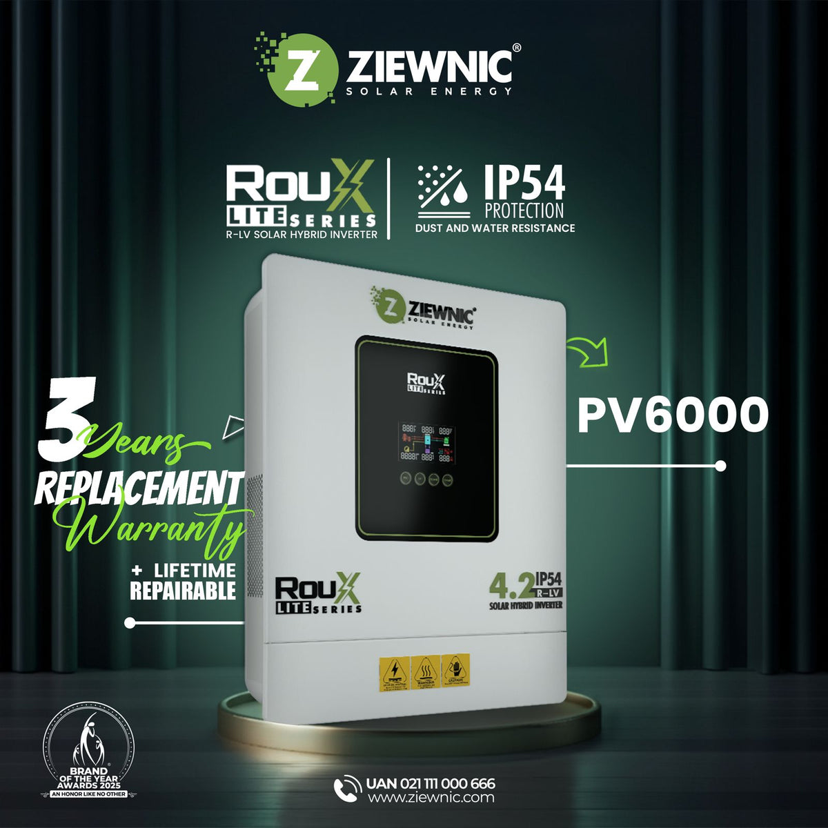 Ziewnic Roux Lite Series 4.2KW PV6000 IP54 Solar Inverter 5 Year Warranty